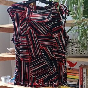 Kasper Black and Red Sleeveless Graphic Blouse
